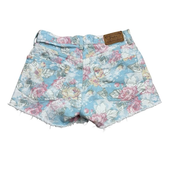 Polo Ralph Lauren Shorts Womens Size 28 Blue‎ Pink Floral Denim Cutoff - Picture 2 of 10